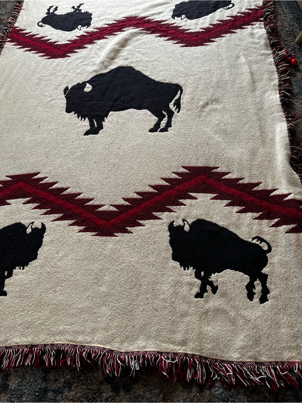 Western Aztec Mexican Buffalo Motif Woven Throw Blanket